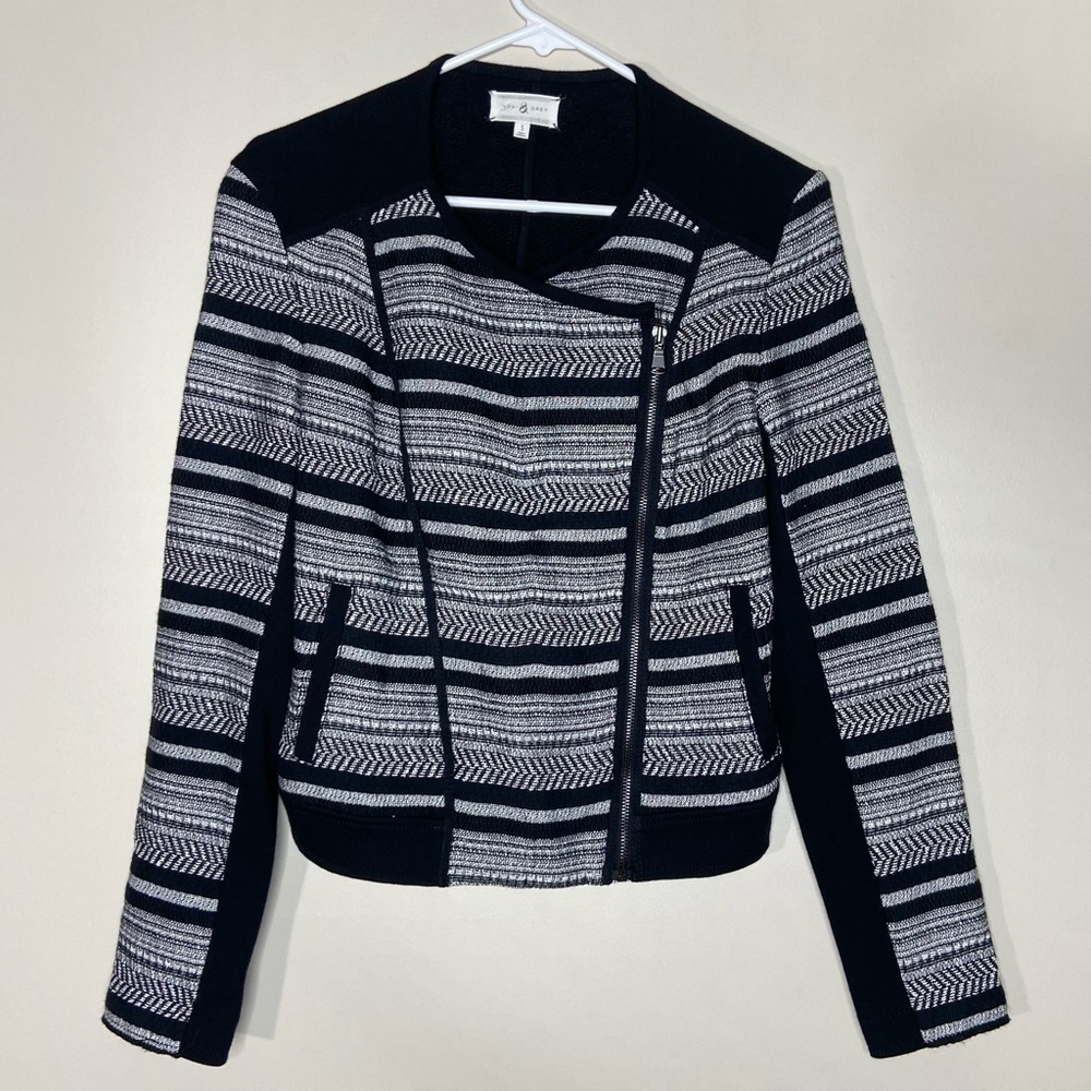 Lou & Grey Black & White Moto Jacket Zipper Front Size S